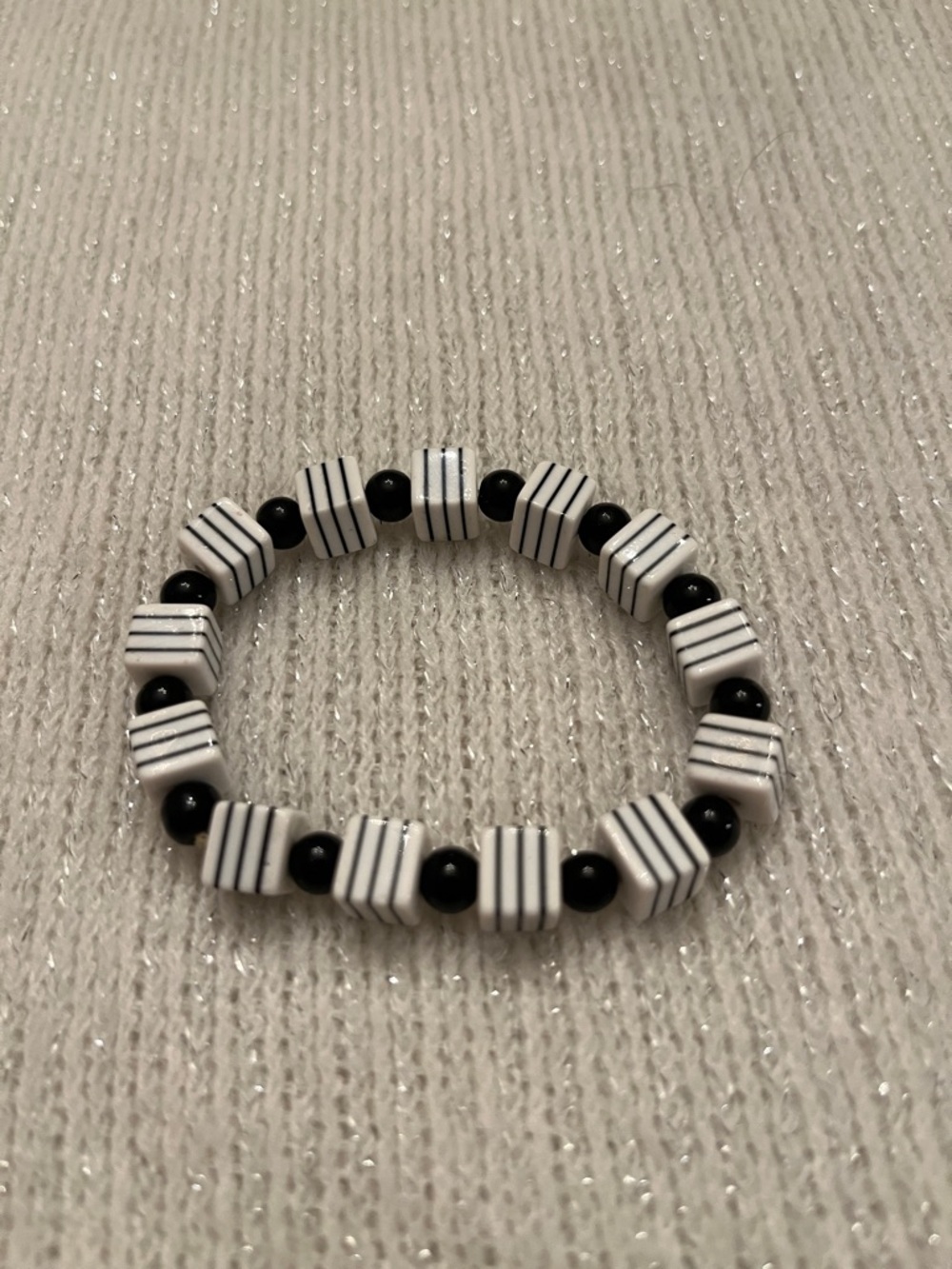 Black and White Striped Cube Bead Bracelet